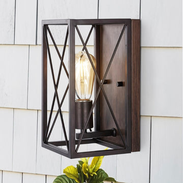 Norris X-Frame 6" Farmhouse Rustic Iron LED Sconce - JONATHAN Y